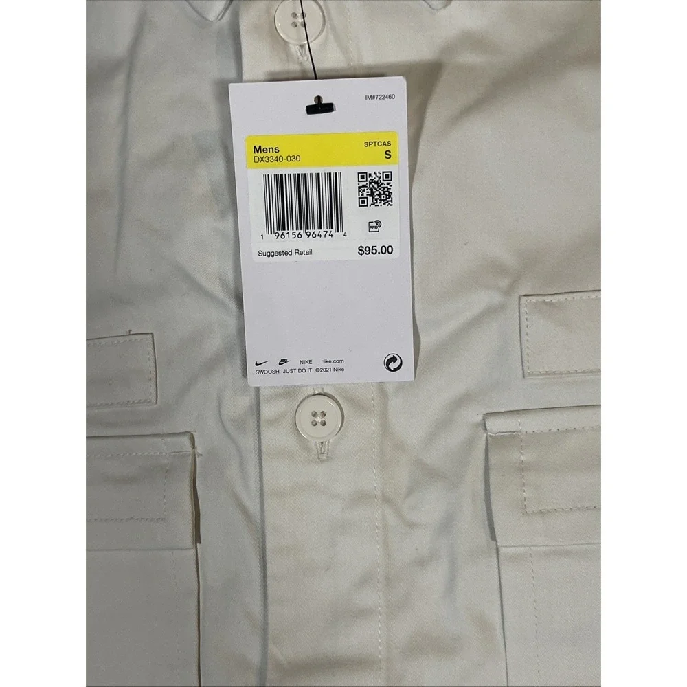 Nike Woven Military Short Sleeve Button Down Shirt Men Sz S White DX3340-030 NWT